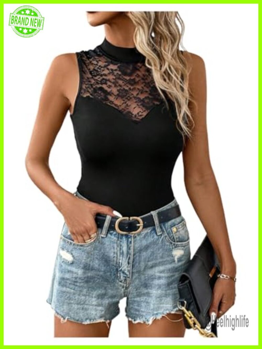 Floral Lace Mesh Tank Top Mock Neck Fitted Sleeveless Dressy Top Sheer